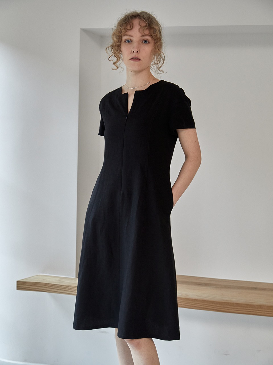 Linen Som Half Sleeve Dress Black