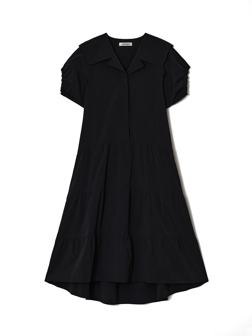 Sailor Collar Tiered Maxi Dress Black