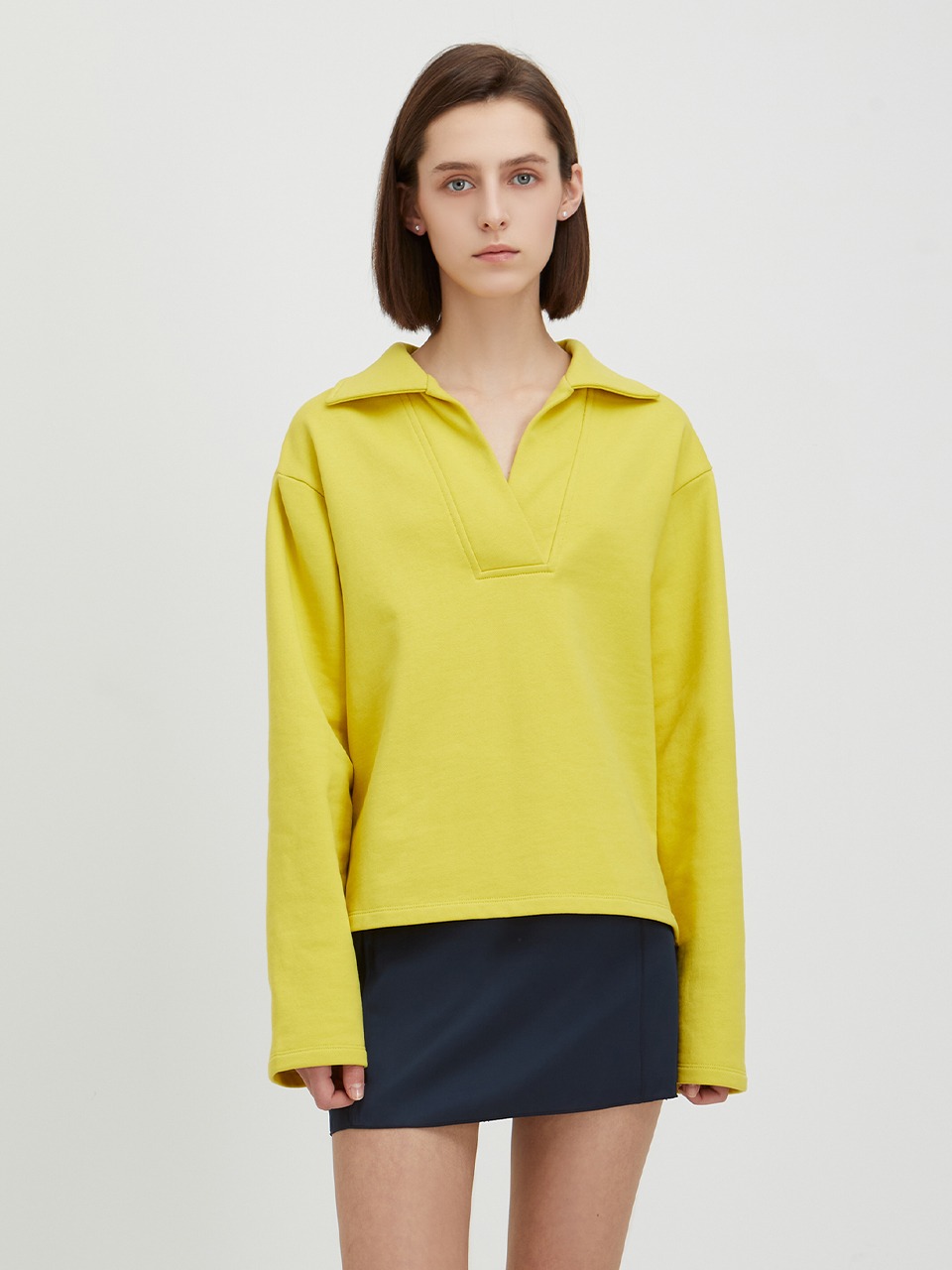 Cozy Open Collar Sweatshirts Lime