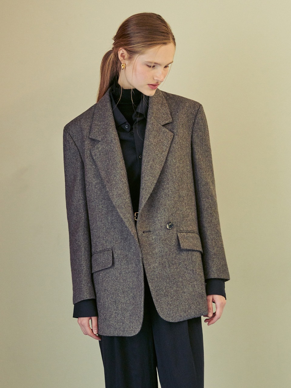 Helen Tailored Wool Jacket Melange Taupe