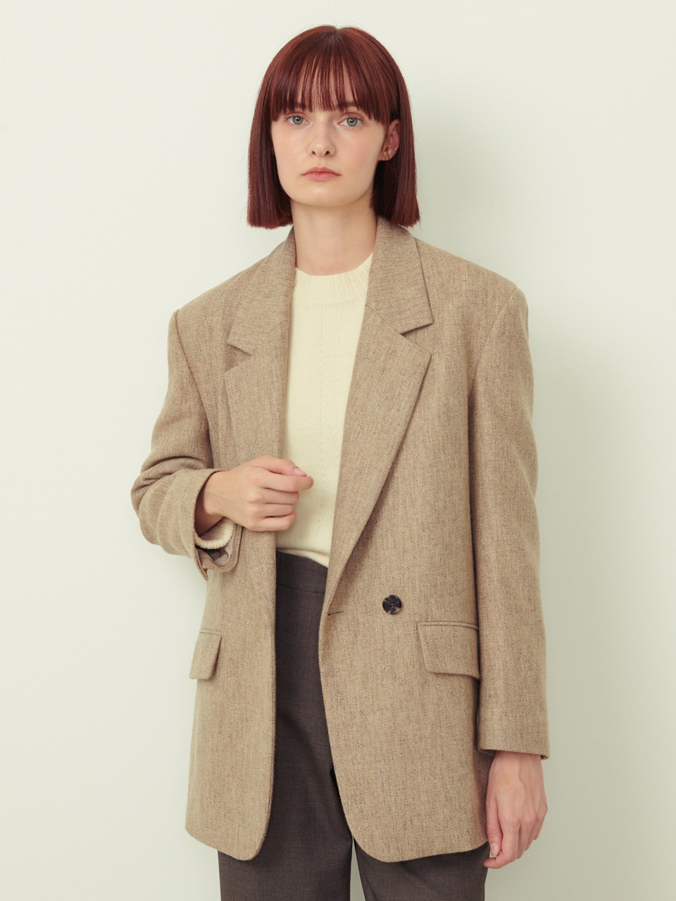 Helen Tailored Wool Jacket Melange Beige