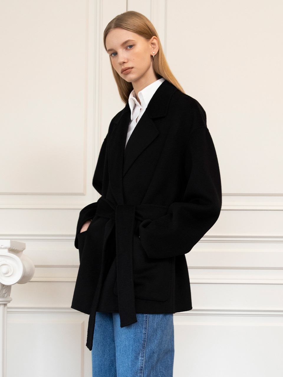 Belted Cashmere Handmade Coat Black