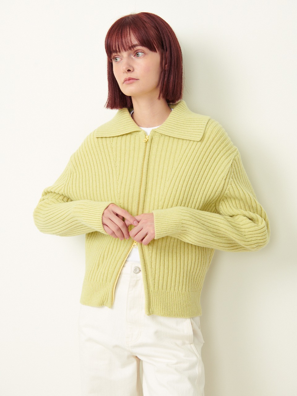Eve Zip-up Knit Cardigan Canary Yellow