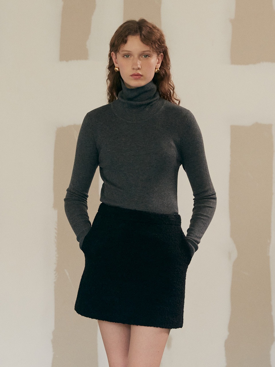 Mabel Turtle Neck Layered Knit Charcoal