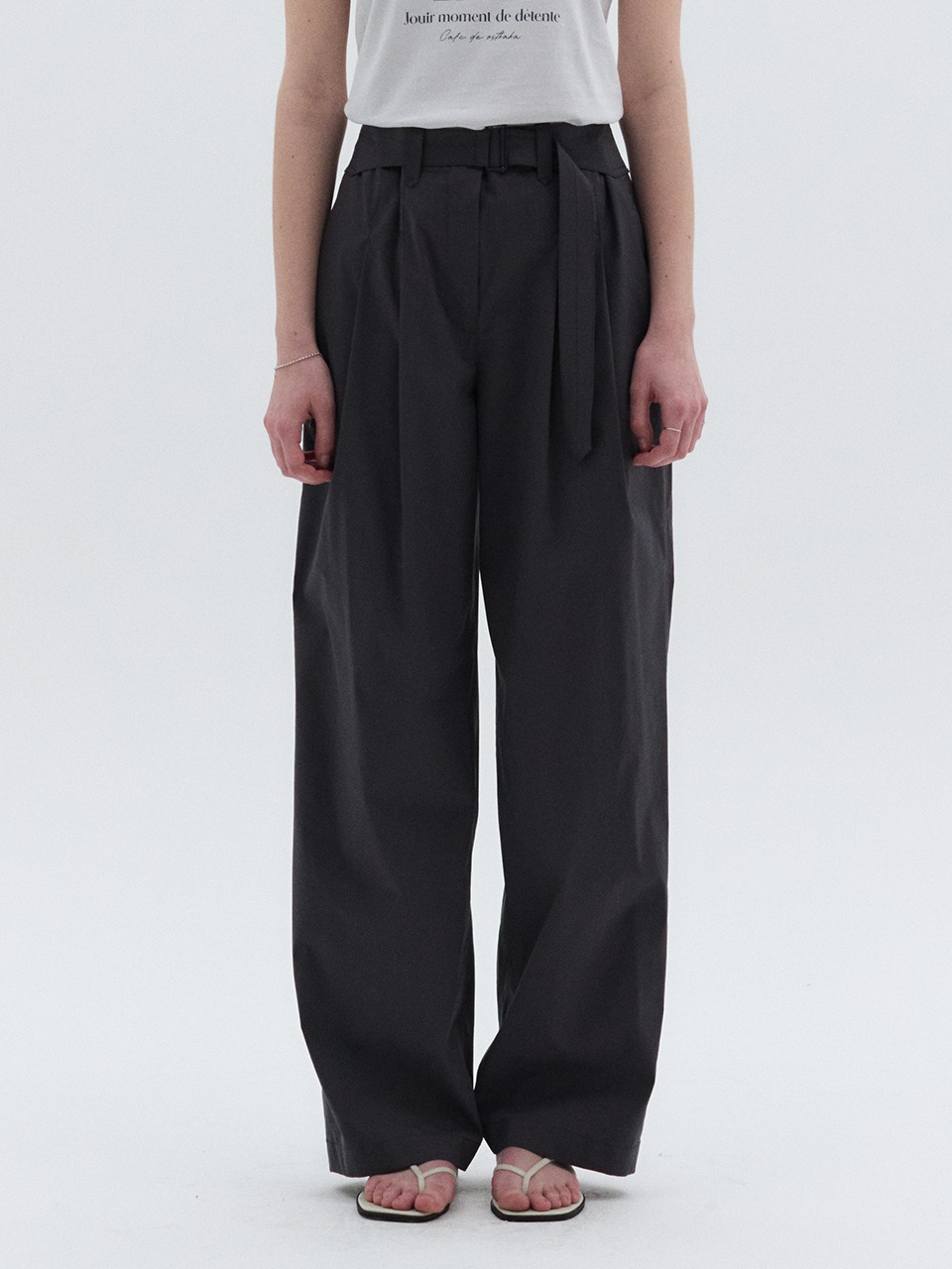 Belted Wide Pants Charcoal